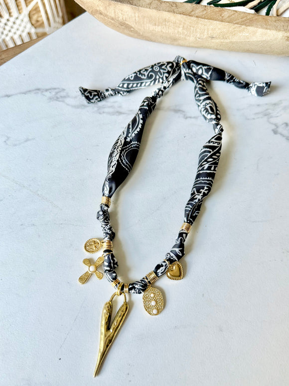 Silkies Bandana Necklace - Black & White (5 Charms)