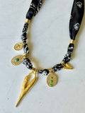 Silkies Bandana Necklace - Black & Green (5 Charms)