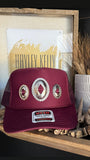 Concho "Jeweled" Trucker - [Maroon & Silver]