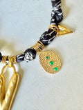 Silkies Bandana Necklace - Black & Green (5 Charms)