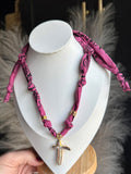 Deep Raspberry Pink Bandana Charm Necklace