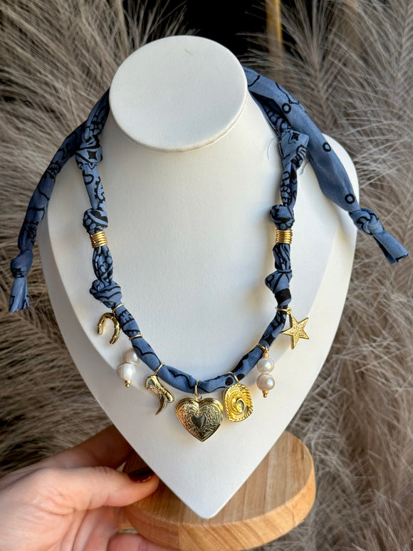 Denim Navy Bandana Charm Necklace