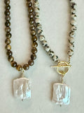 Beaded GEMSTONE & Pearl Pendant Necklaces (pick charm placement)