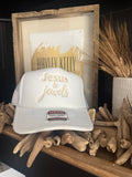 Jesus & Jewels Embroidered Trucker - [White & Champagne]