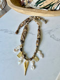Silkies Bandana Necklace - Brown / Baroque Pearls (7 Charms)