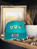 Concho "Jeweled" Trucker - [Turquoise Teal & Gold Hearts]