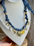 Denim Navy Bandana Charm Necklace
