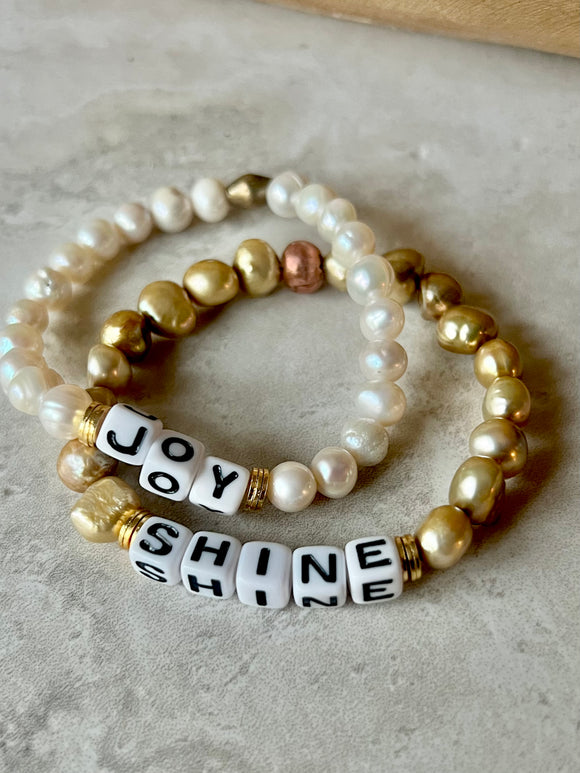 Chunky Bold Freshwater Pearl & WORD BRACELETS