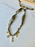 Silkies Bandana Necklace - Olive Green / Pearls & Stones (5 Charms)