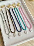Beaded GEMSTONE & Pearl Pendant Necklaces (pick charm placement)