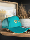 Concho "Jeweled" Trucker - [Turquoise Teal & Gold Hearts]