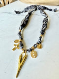 Silkies Bandana Necklace - Black & White (5 Charms)