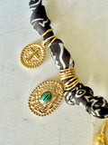 Silkies Bandana Necklace - Black & Green (5 Charms)