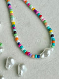 Dainty Beaded Glass Seed Bead & Barouqe Pearl Necklace