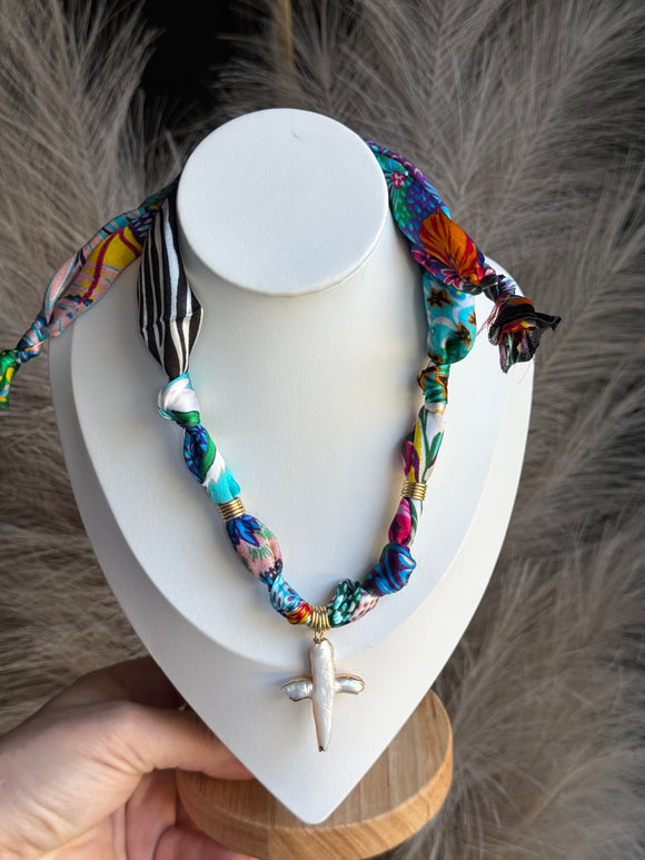 Multi Color #2 Silky Bandana Charm Necklace