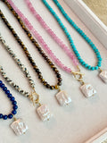 Beaded GEMSTONE & Pearl Pendant Necklaces (pick charm placement)