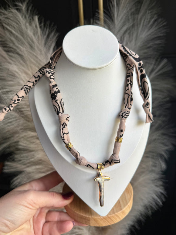 Vintaged Tan Bandana Charm Necklace