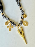 Silkies Bandana Necklace - Black & White (5 Charms)