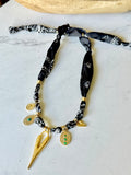 Silkies Bandana Necklace - Black & Green (5 Charms)
