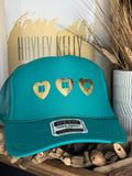 Concho "Jeweled" Trucker - [Turquoise Teal & Gold Hearts]