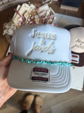 Jesus & Jewels Embroidered Trucker - [White & Champagne]