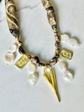 Silkies Bandana Necklace - Brown / Baroque Pearls (7 Charms)