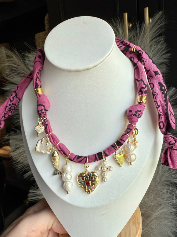 Raspberry Pink Bandana Charm Necklace