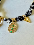 Silkies Bandana Necklace - Black & Green (5 Charms)