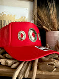 Concho "Jeweled" Trucker - [Red & Silver]