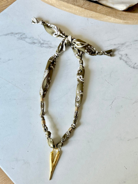 Silkies Bandana Necklace - Olive Green