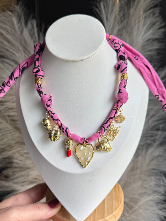Strawberry Pink Bandana Charm Necklace
