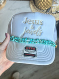 Jesus & Jewels Embroidered Trucker - [White & Champagne]