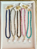 Beaded GEMSTONE & Pearl Pendant Necklaces (pick charm placement)
