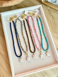 Beaded GEMSTONE & Pearl Pendant Necklaces (pick charm placement)