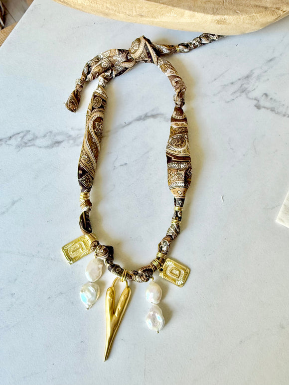 Silkies Bandana Necklace - Baroque Pearls (5 Charms)
