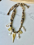 Silkies Bandana Necklace - Brown / Baroque Pearls (7 Charms)