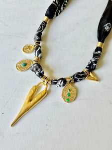 Silkies Bandana Necklace - Black & Green (5 Charms)