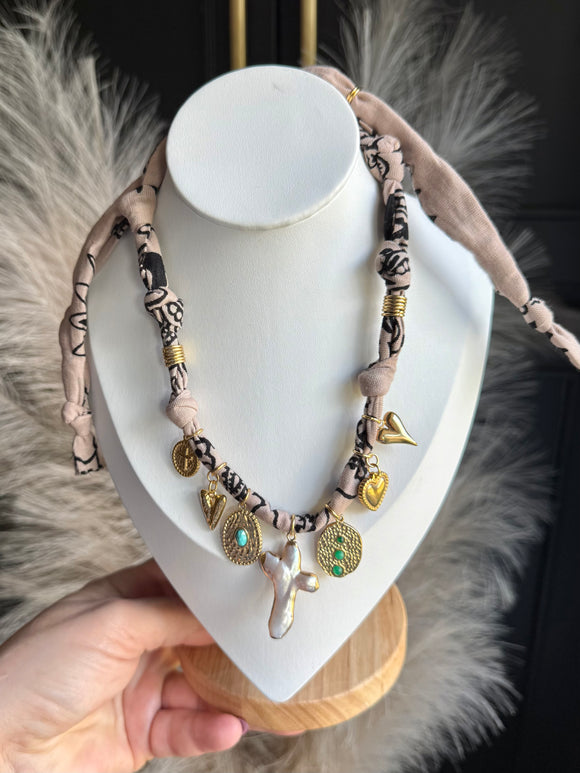 Vintaged Tan Bandana Charm Necklace