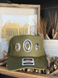 Concho "Jeweled" Trucker - [Army Green & Silver]