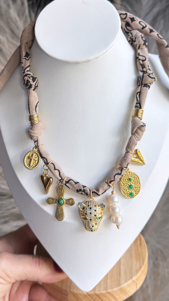 Vintaged Tan Bandana Charm Necklace