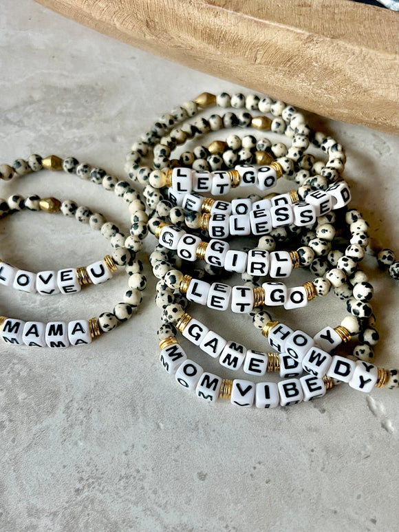 Dalmatian Jasper Gemstone WORD BRACELETS