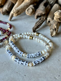 Petite Freshwater Pearl & Gemstone [Personalized] WORD BRACELETS